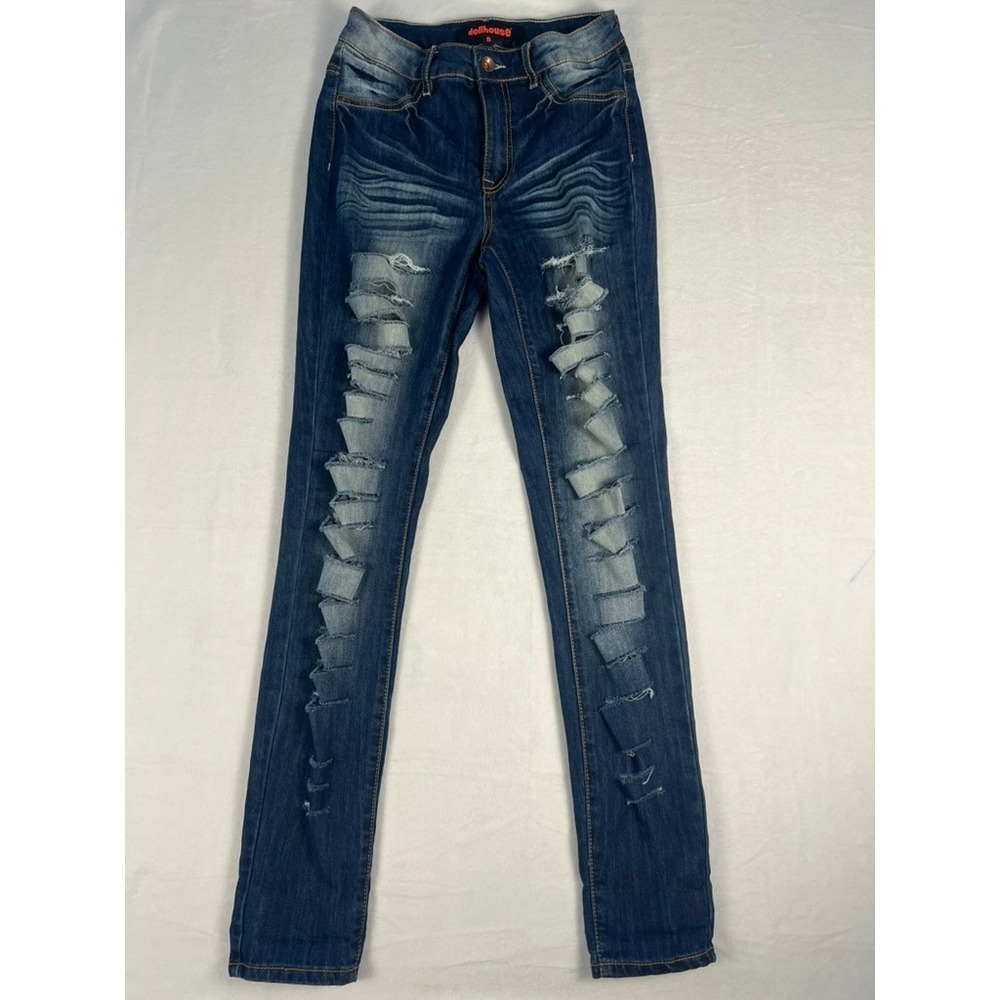 Dollhouse Y2K Skinny Jeans Junior 5 Blue Distressed Shredded‎ Bratz Grunge Punk